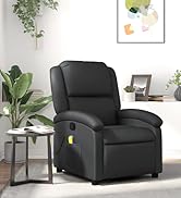 etevila Fauteuil de massage en cuir véritable Noir