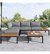 etevila Ensemble Salon de Jardin Exterieur 5 Pièces : 2 Canapés d'angle 120cm, Table Basse 60x60c...