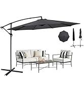 etevila Parasol Déporté Inclinable 3x3M avec Manivelle, Pied Housse, Anti-UV UPF50+, Grand Para...