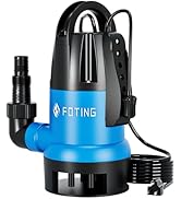 etevila Pompe submersible pour eaux usées Interrupteur à flotteur réglable 750 W, 19500 l/h, Clean/...