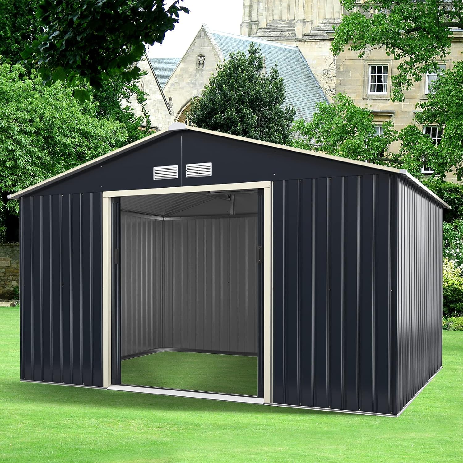 RELAX4LIFE - abri de jardin métal - 340x319x210cm - 10m², porte coulissante, abri extension, résistant intempéries