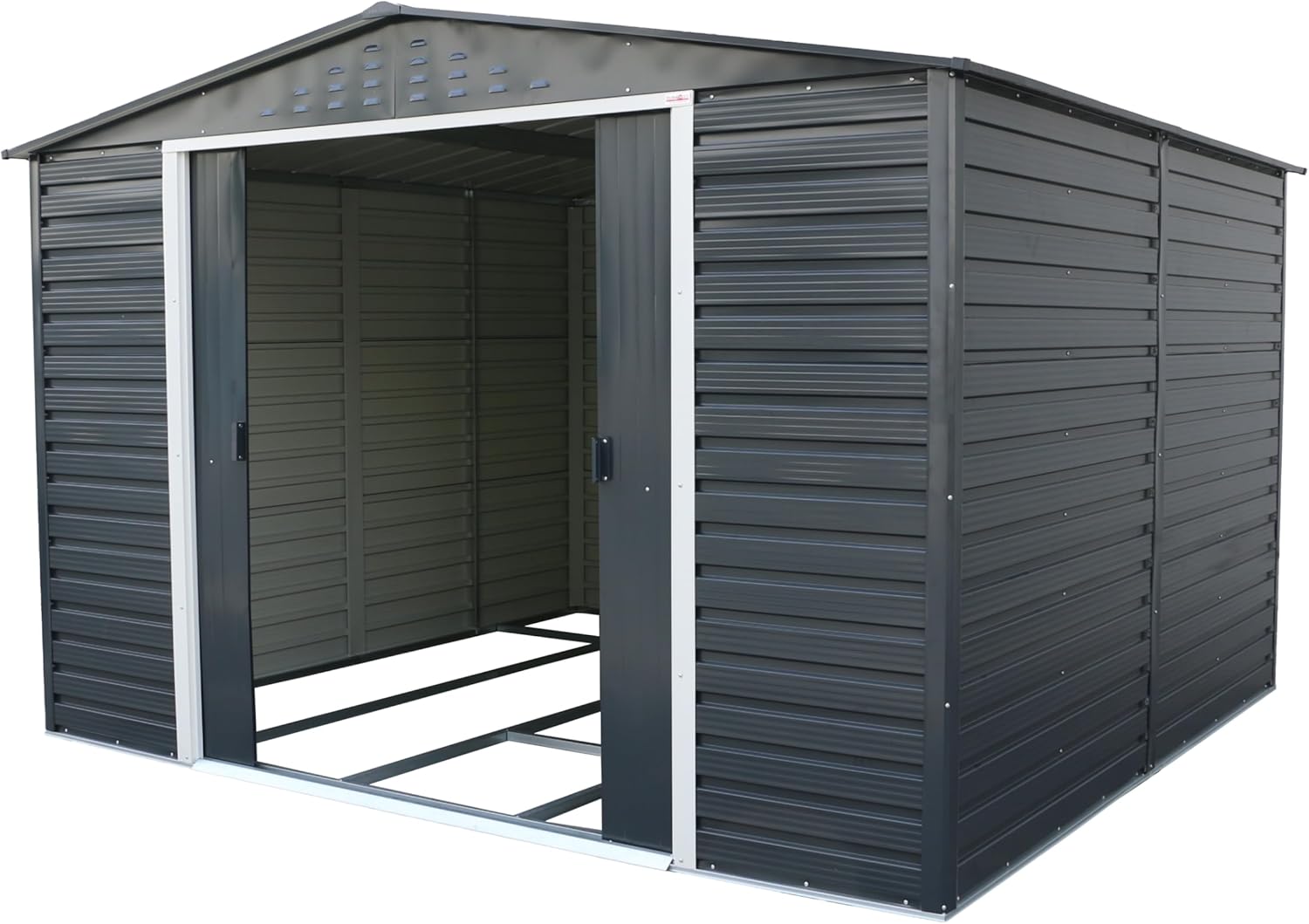 Duramax Alpine 10 x 10 (9,75 m²) Abri de Jardin en métal avec Base, Acier galvanisé à Chaud, Structure de Toit renforcée, Abri de Jardin sans Entretien et résistant aux intempéries, Anthracite