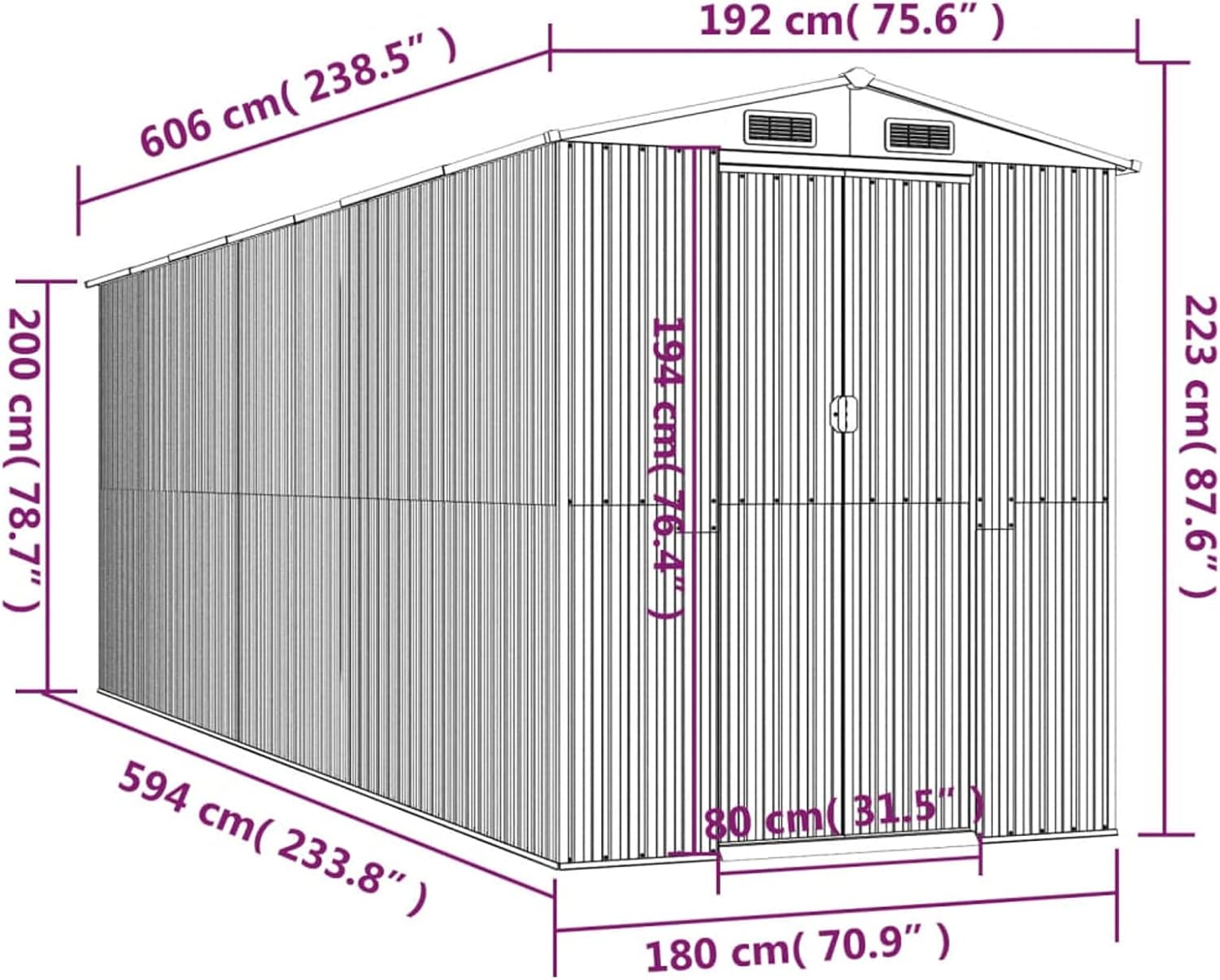 ShGaxin - abri de jardin acier galvanisé - 192x606x223 cm - marron clair