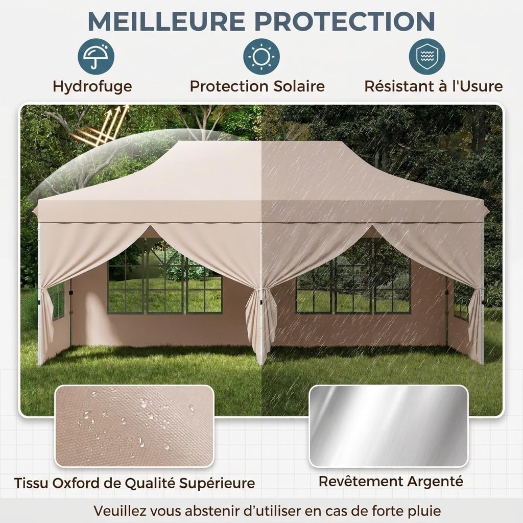 GOPLUS - Barnum pliant série jardin 3x6m, imperméable, sac transport, beige