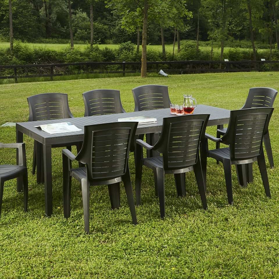 Dmora - Susa série - 150x90x72 cm - table extensible de jardin anthracite
