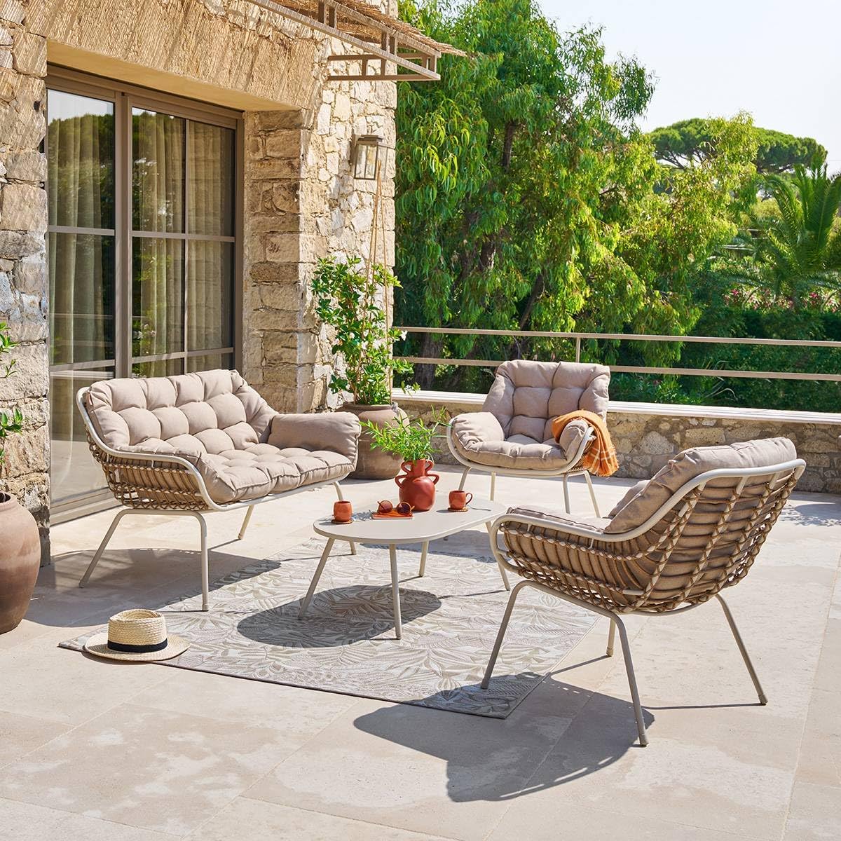 Hespéride - Paopao Beige/Argile - salon 4 places - anti-rouille, coussins confortables