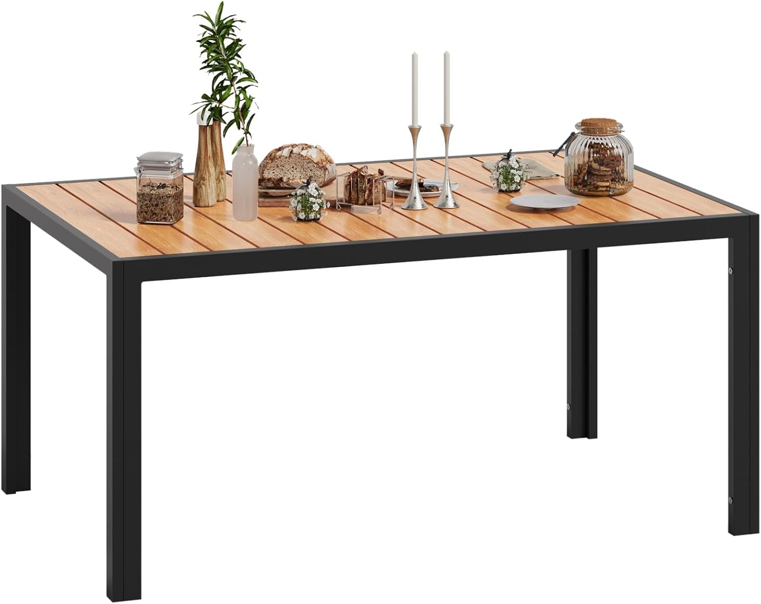 Devoko - HDPS - 150x80x72 cm - Table aluminium extérieur, bois, facile entretien