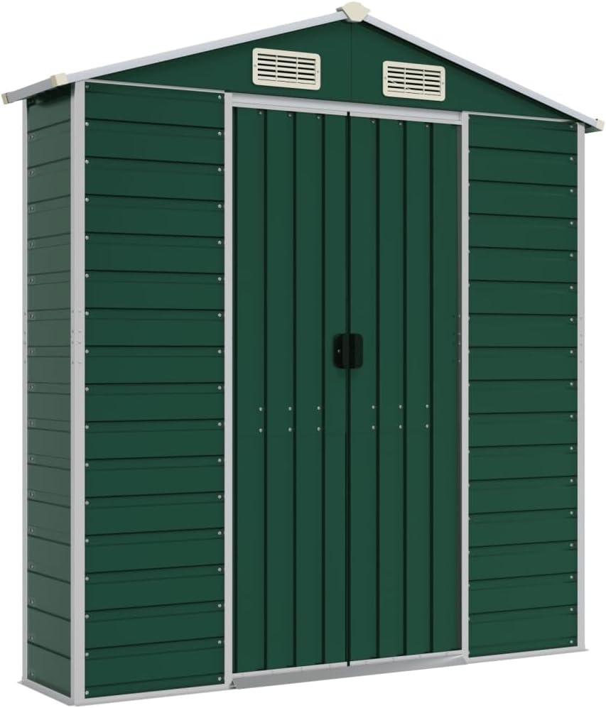 vidaXL Abri de Jardin, Cabane à Outils avec Poignées, Remise à Outils avec Toit Inclinable, Abri de Rangement Terrasse, Vert 191x725x198 cm Acier Galvanisé