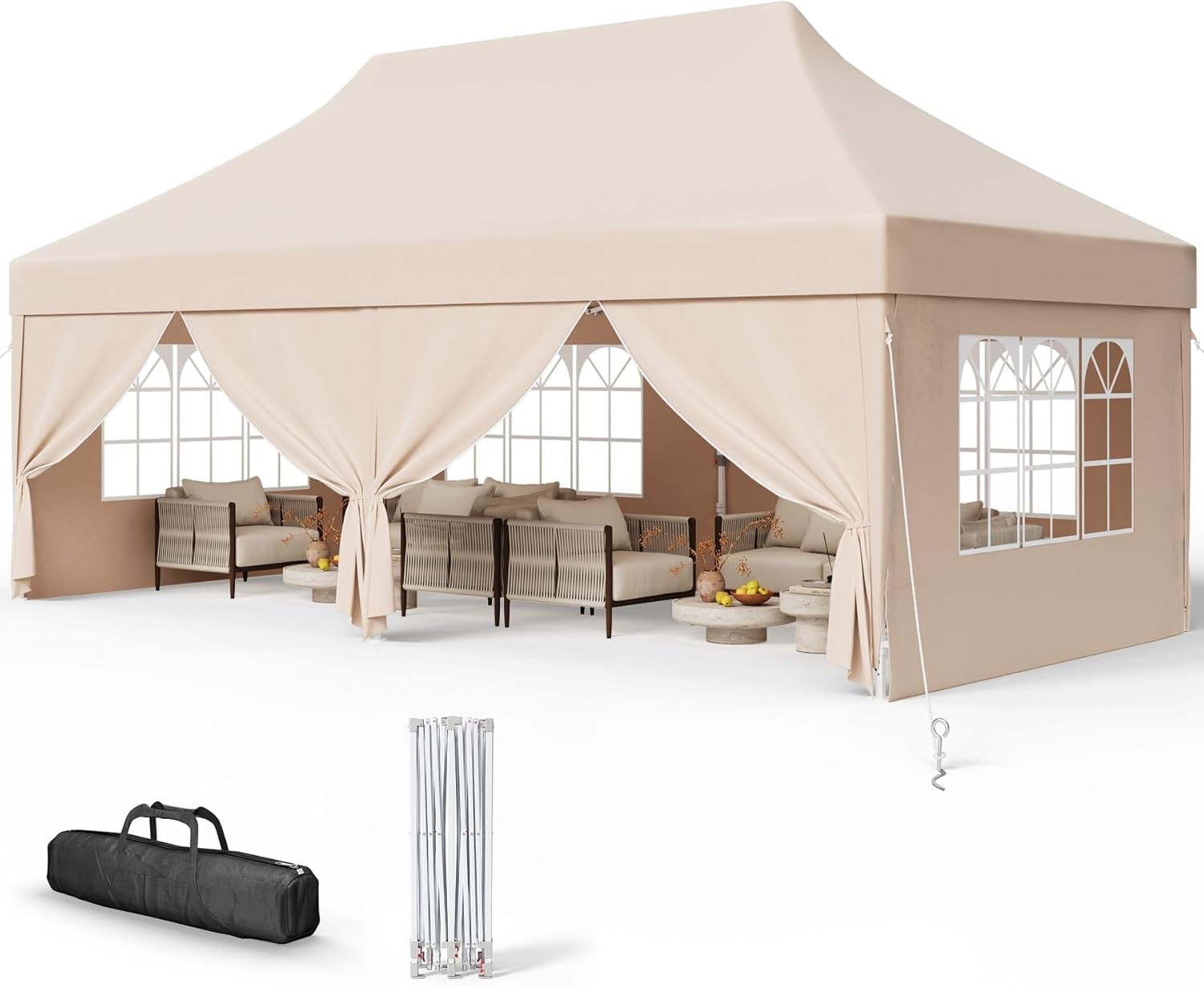 Devoko - tonnelle pliante série 3x6 - réglable, tissu Oxford imperméable, beige