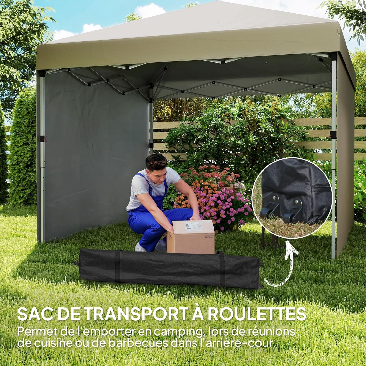 Outsunny - tonnelle pop-up réglable - 297x297x288cm - UV 30+ 2 parois