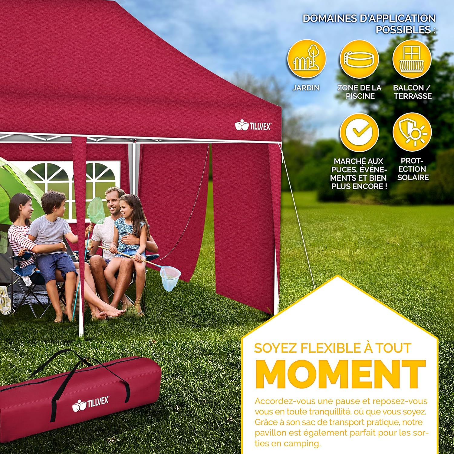 tillvex - Tonnelle pop-up 3x6m - étanche, UV 50+, sac, 3 côtés