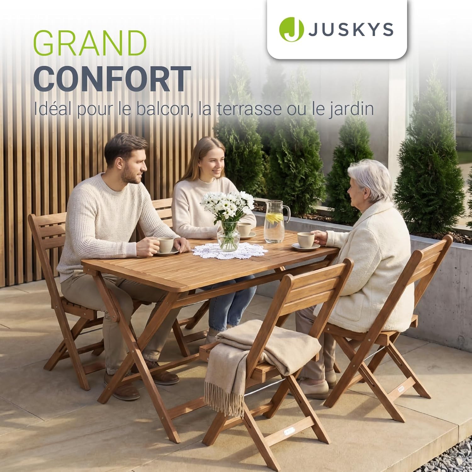 Juskys - Rimini - set 4 chaises et table acacia, stable, durable