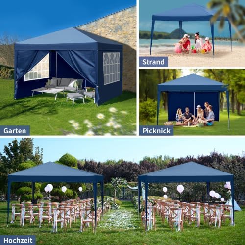 Bonnlo - tonnelle pliante série 3x3m imperméable, 4 parois, bleu royal