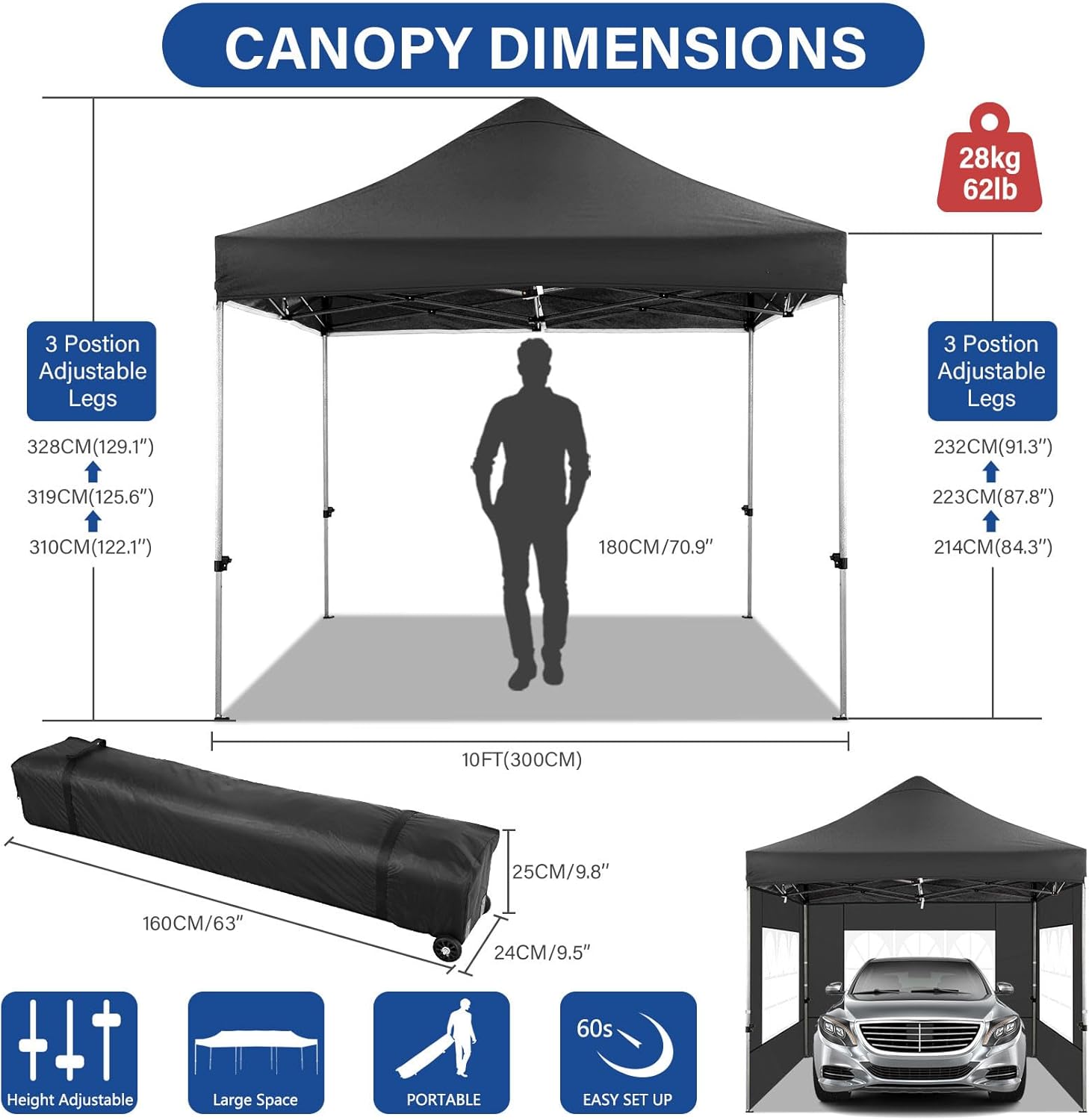COBIZI - Tonnelle pliante 3x3m, étanche, stable, UV 50+, hiver