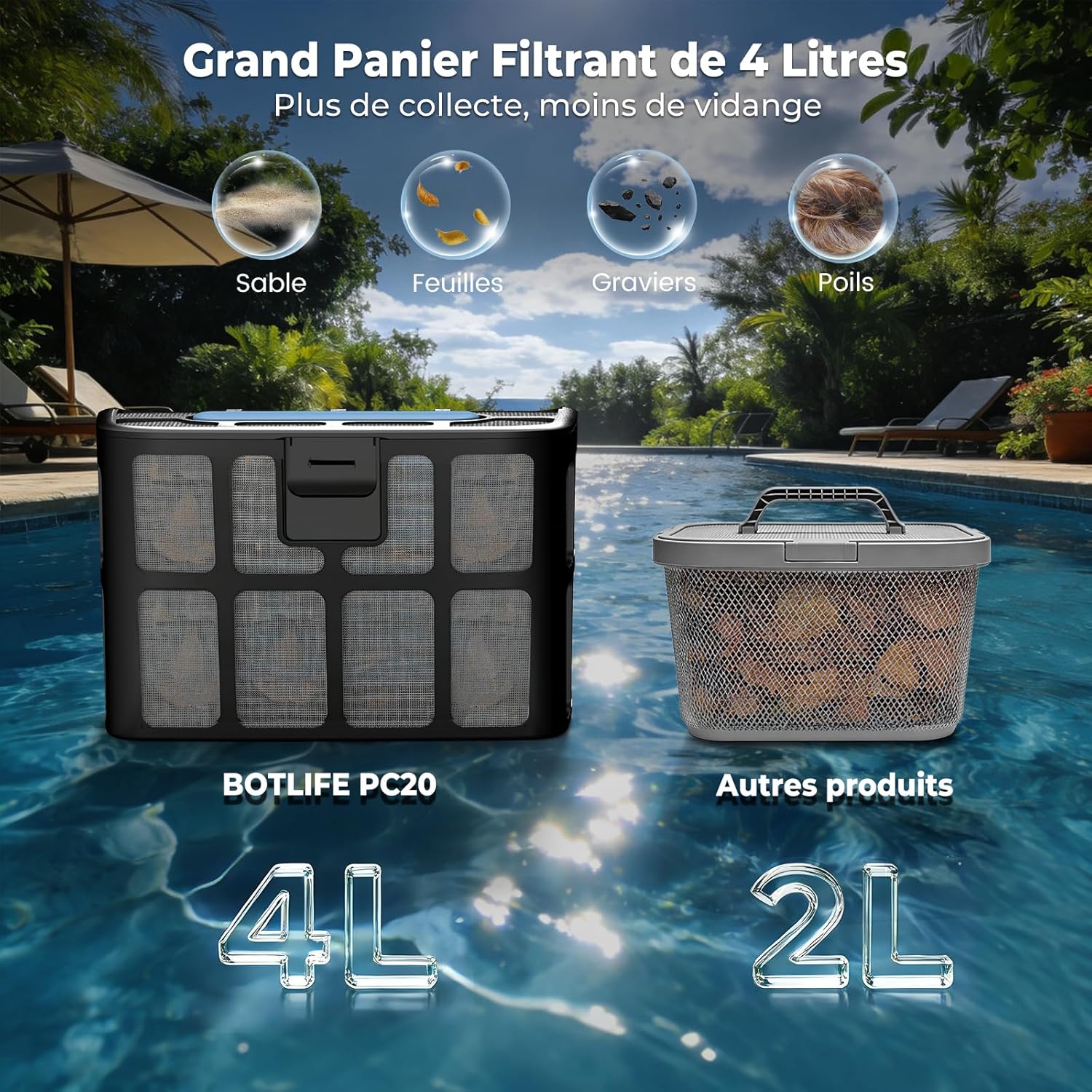 Robot Piscine sans Fil - Aspirateur, 18927 LPH, navigation intelligente, APP, jusqu’à 170 m² - PC20 BOTLIFE