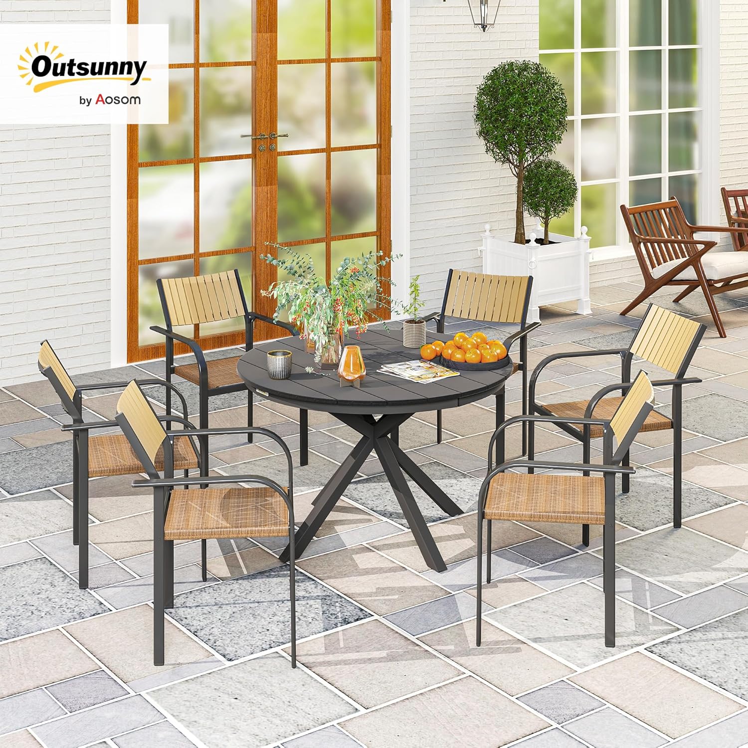 Outsunny - table ronde jardin série aluminium Ø118cm plateau effet bois