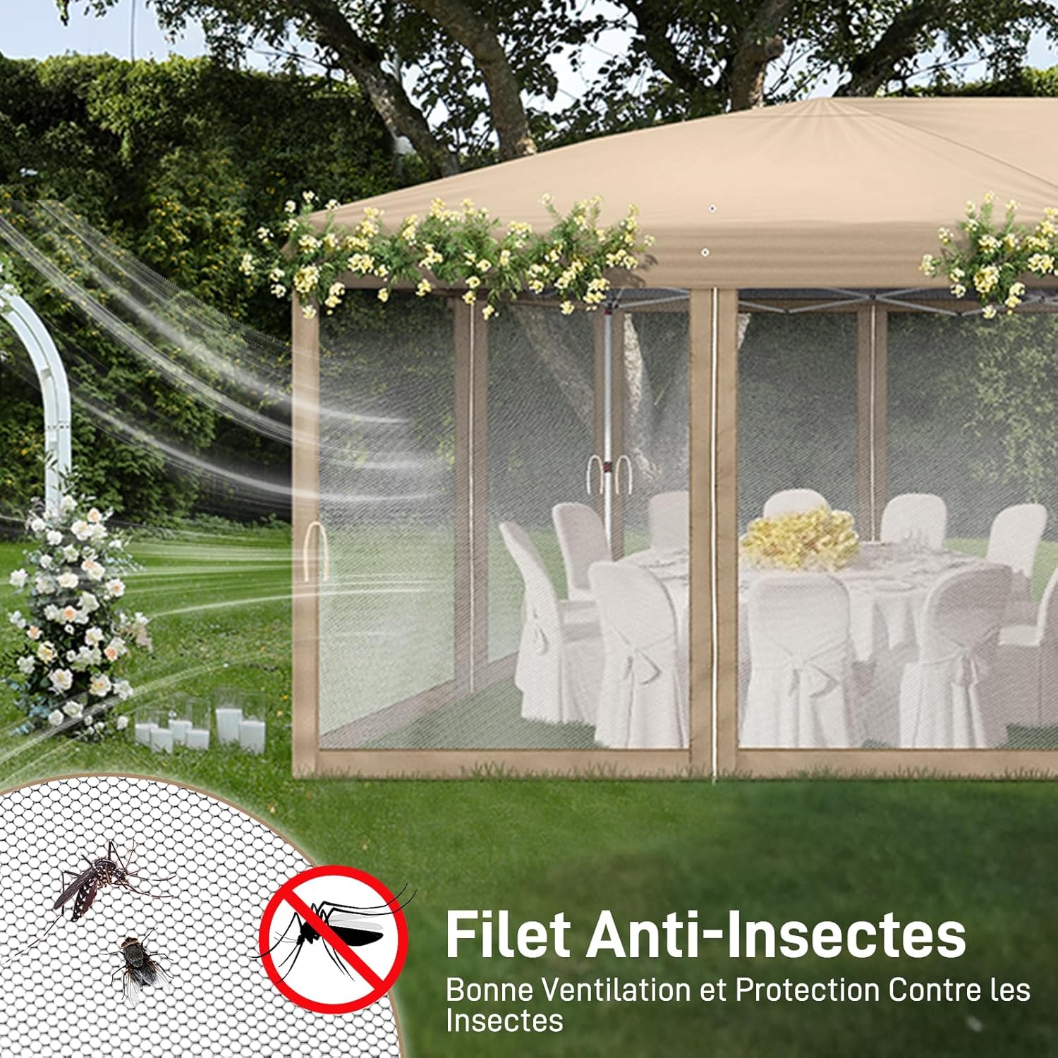 LEADZM - tonnelle pliable 3x6m - imperméable, anti-UV, hauteur réglable, moustiquaires