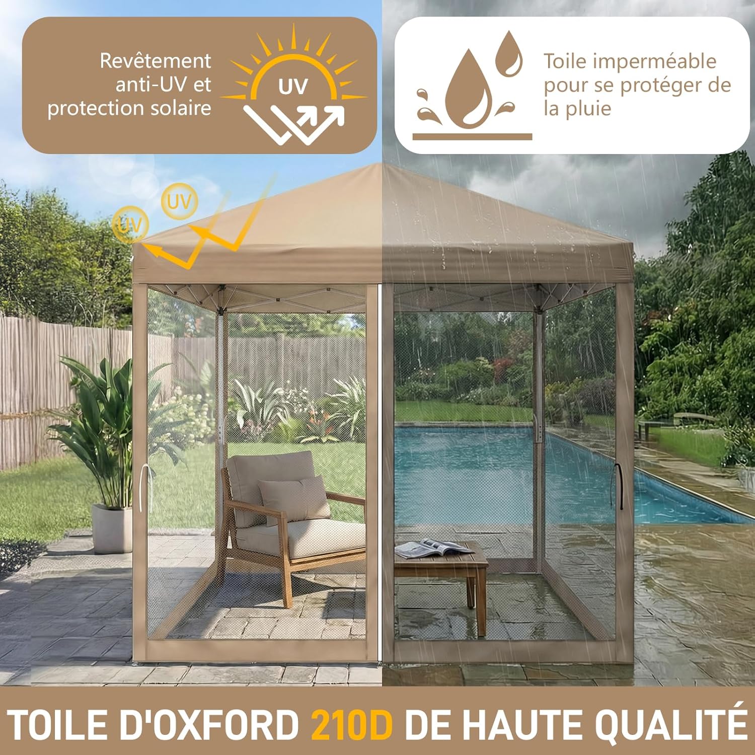 LEADZM - tonnelle pliante 2x2m - imperméable, anti-UV, 4 moustiquaires