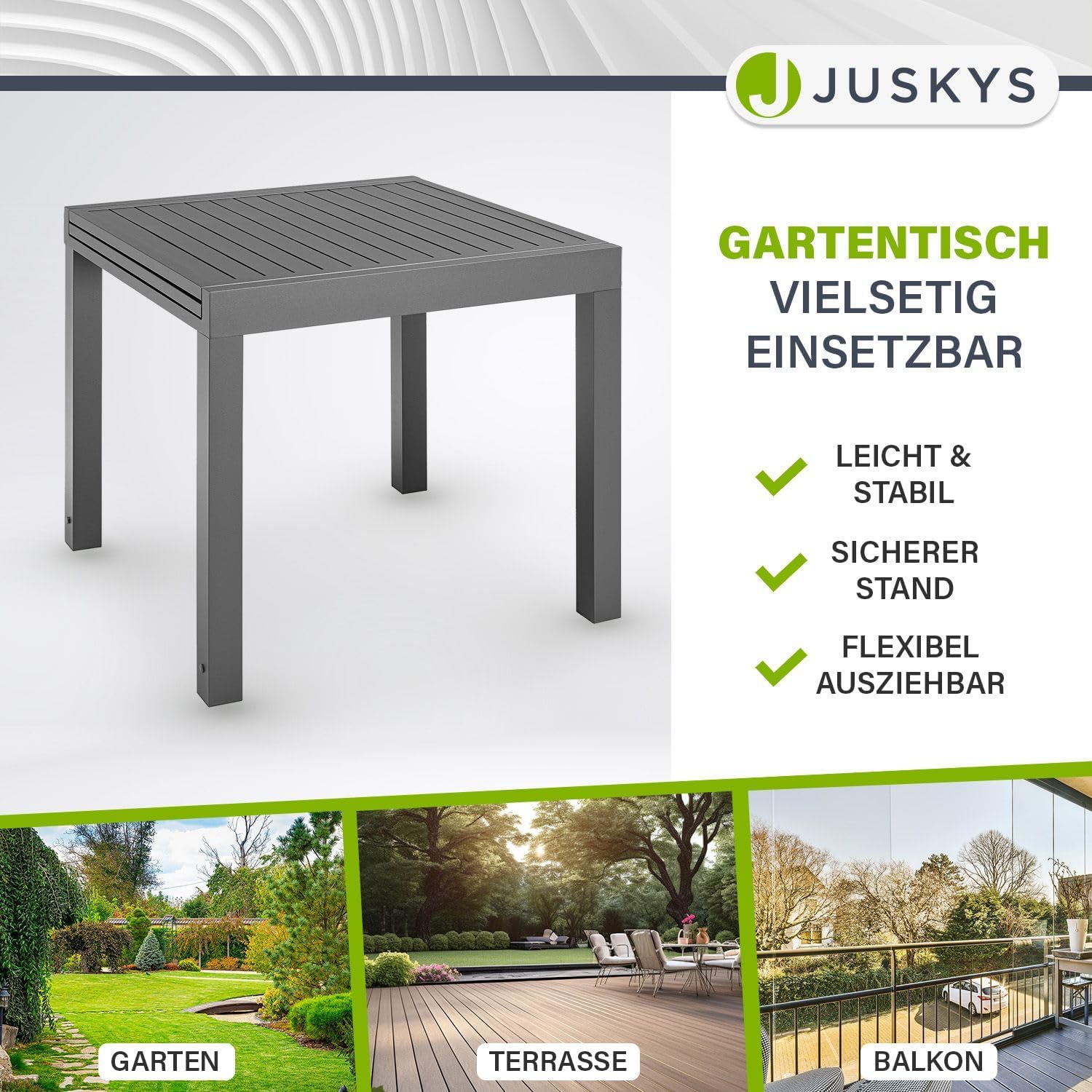 Juskys - Laki - 80x80 cm extensible - Table aluminium balcon jardin