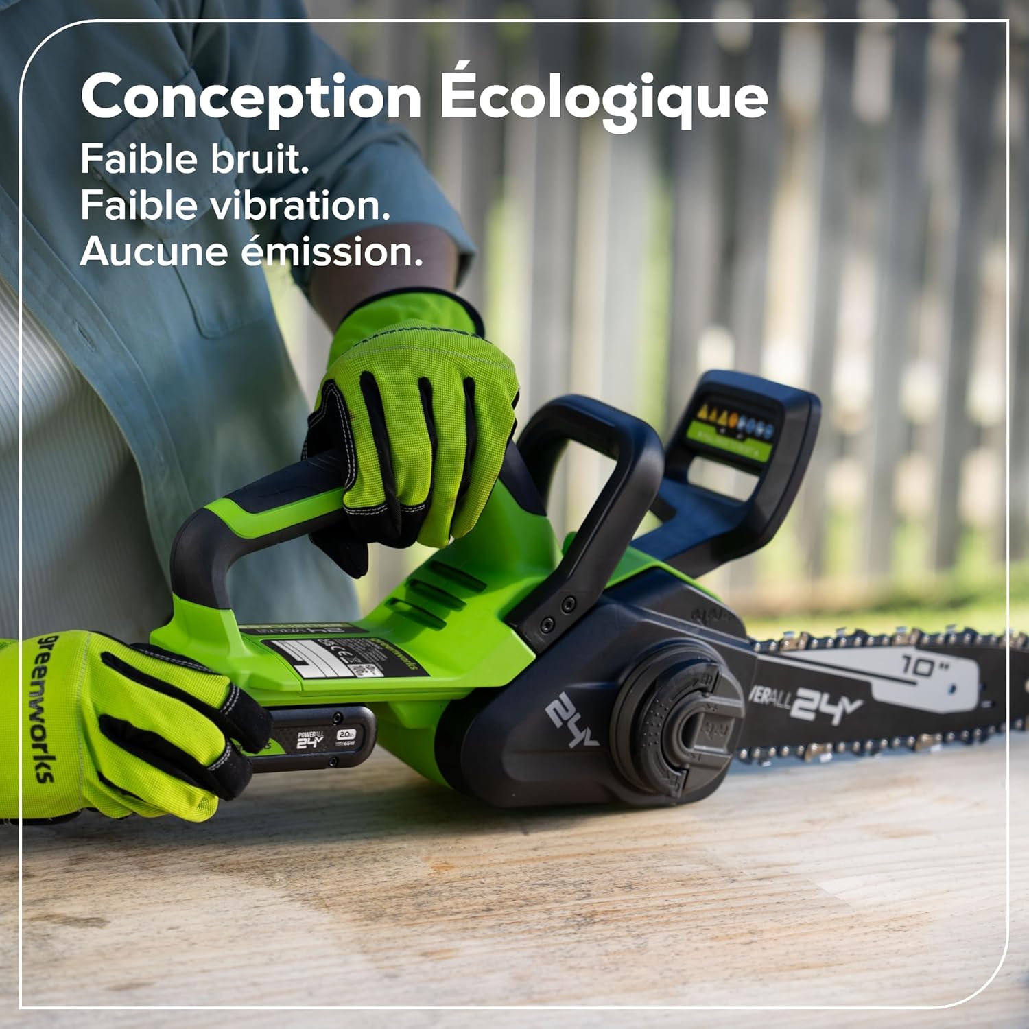 Greenworks 24V Scie à Chaîne Sans Fil, Scie Électrique à Batterie Brushless 25cm avec Graissage Automatique, Vitesse de Chaîne 7.8m/s, Outil Seulement