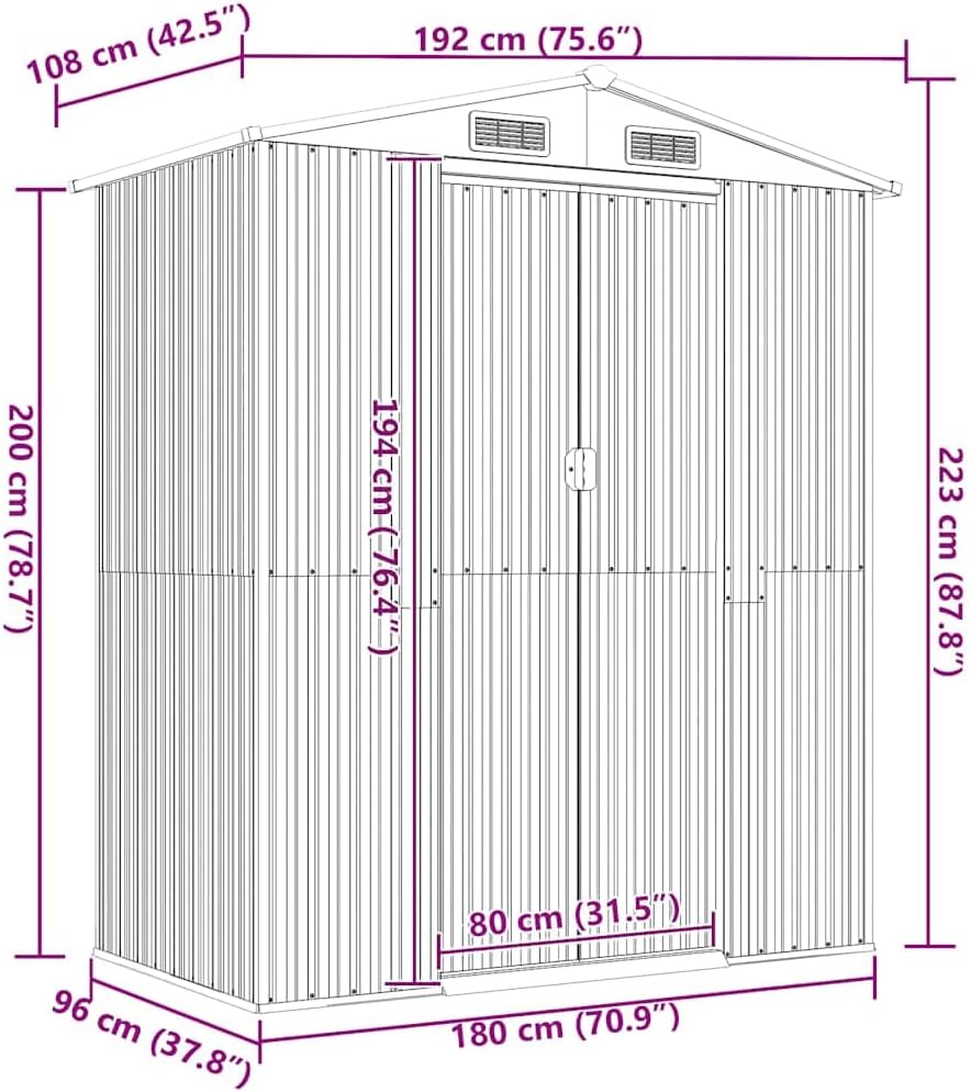 vidaXL - Abri de jardin vert 192x108x223 cm acier galvanisé, rangement