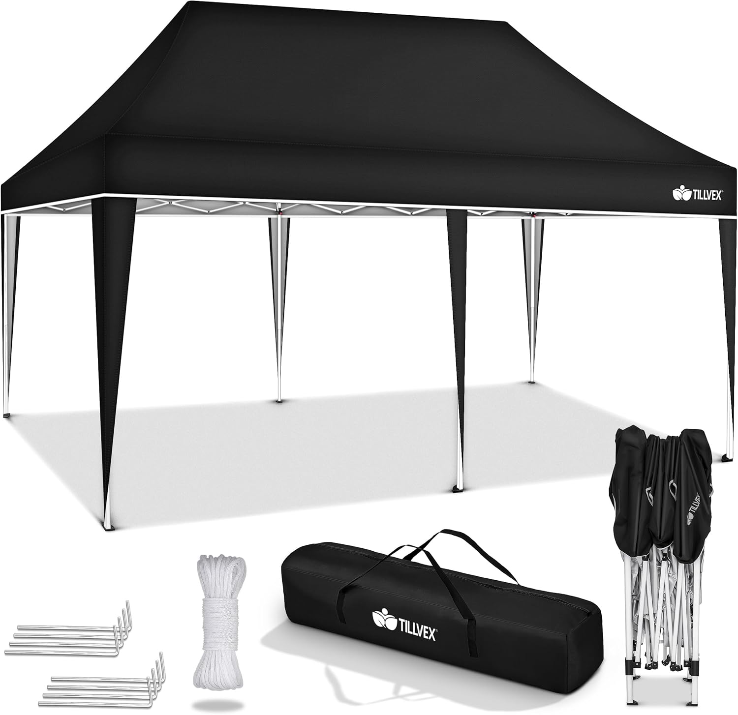 Tillvex - tonnelle pliable 3x6m, étanche, UV50+, sac inclus