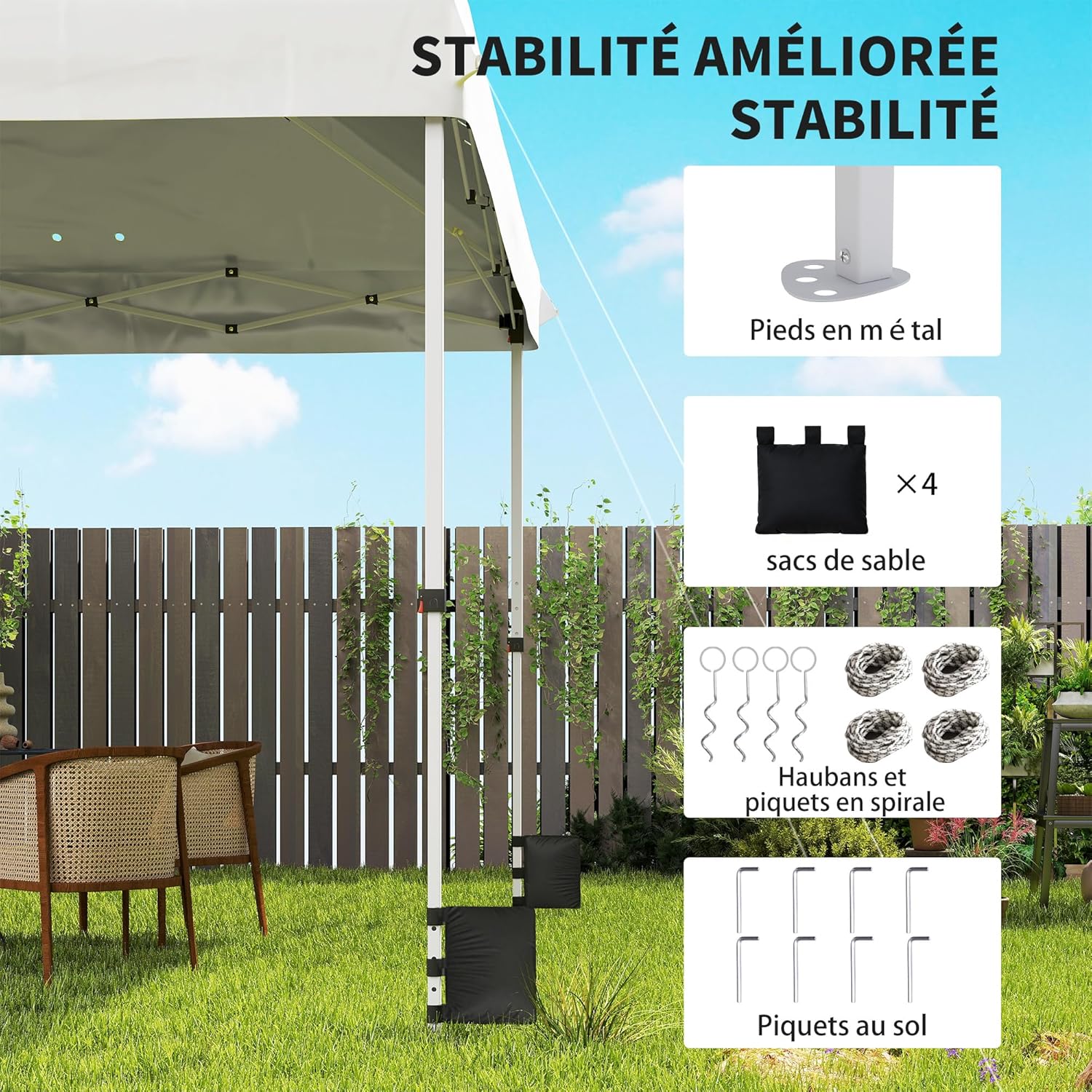 Outsunny - Tonnelle Pliante Pop-up - 3x3m - UPF50+, Hauteur réglable, Blanc