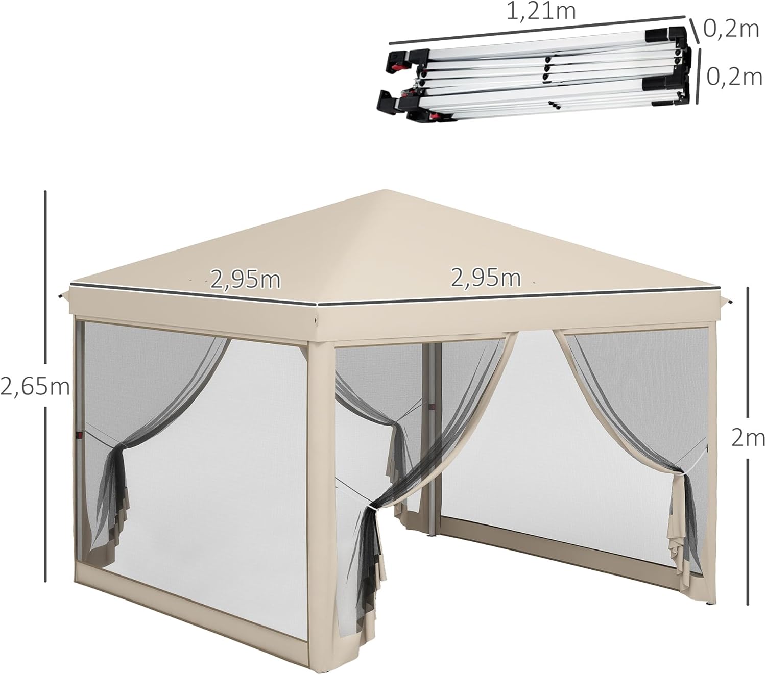 Outsunny - tonnelle pliante Style Colonial 3x3x2,65m, moustiquaires, sac