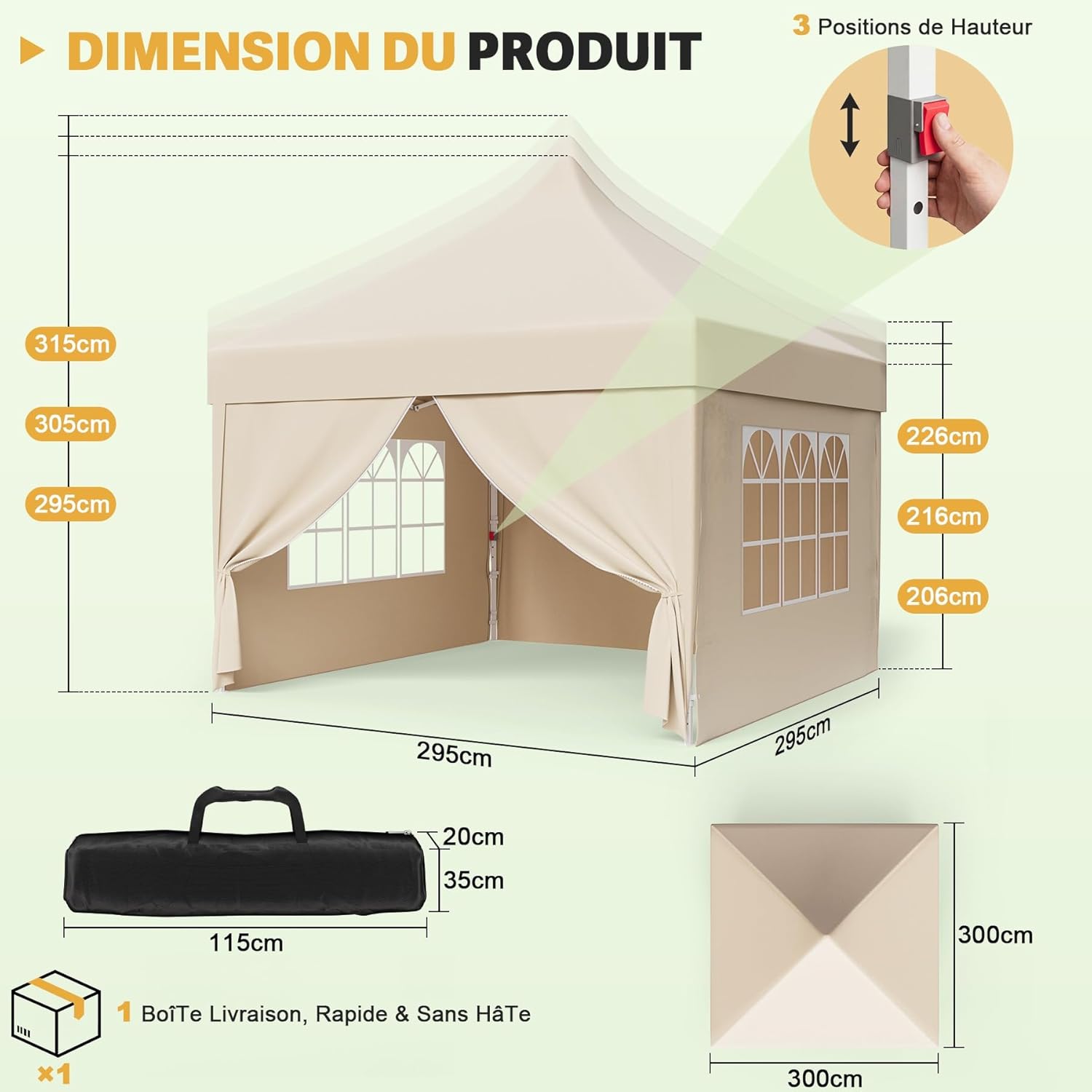 Devoko - tonnelle pliante - 3x3m - imperméable, réglable, robuste