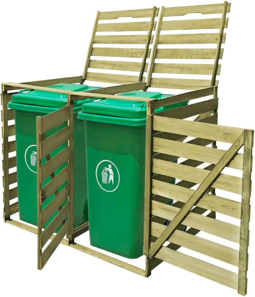 vidaXL - Abri poubelle double bois imprégné - extérieur jardin - pour 2 bacs, porte frontale
