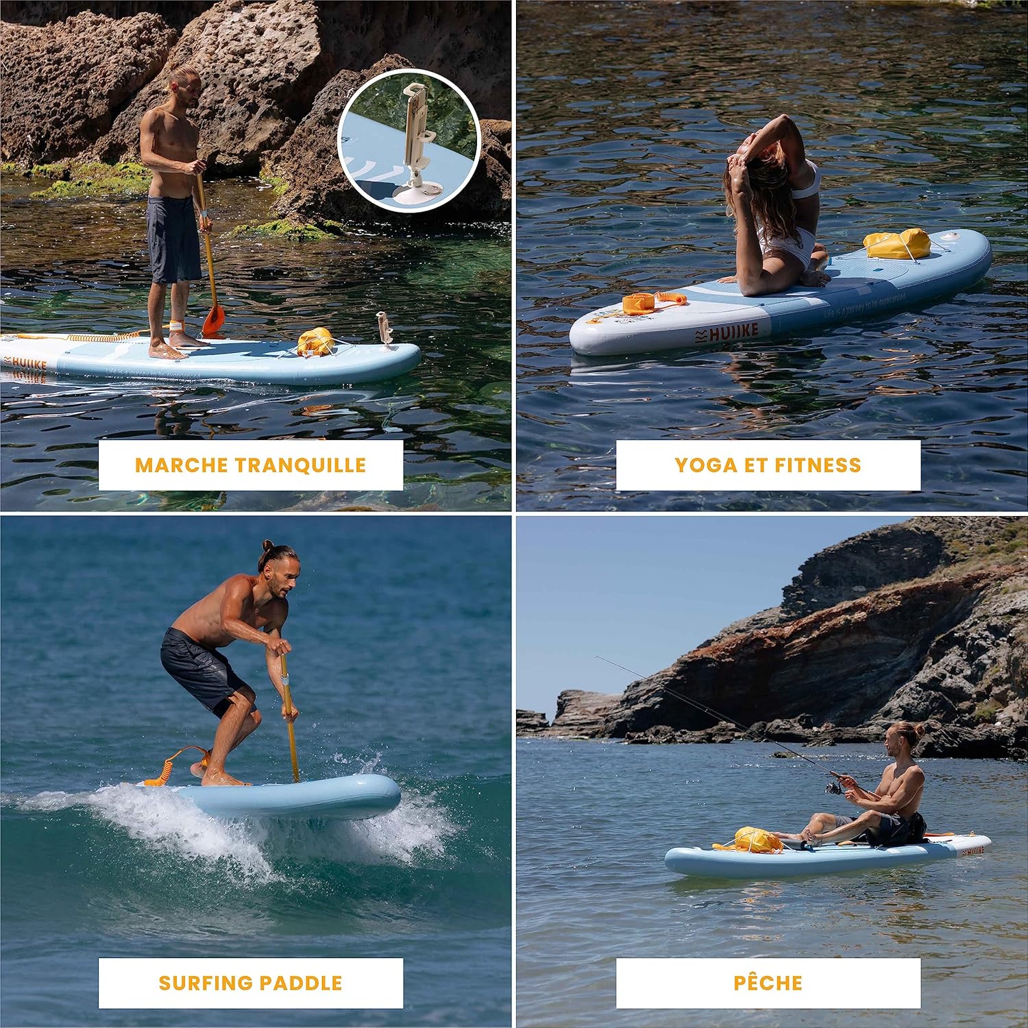 HUIIKE Paddle Gonflable Adulte avec Accessoires Inclus, Pagaie, Ailerons, Pompe. Planche de Stand Up Paddle Grande Stabilité et Résistance. 305 x 84 x 15 cm, Jusqu'à 130 kg