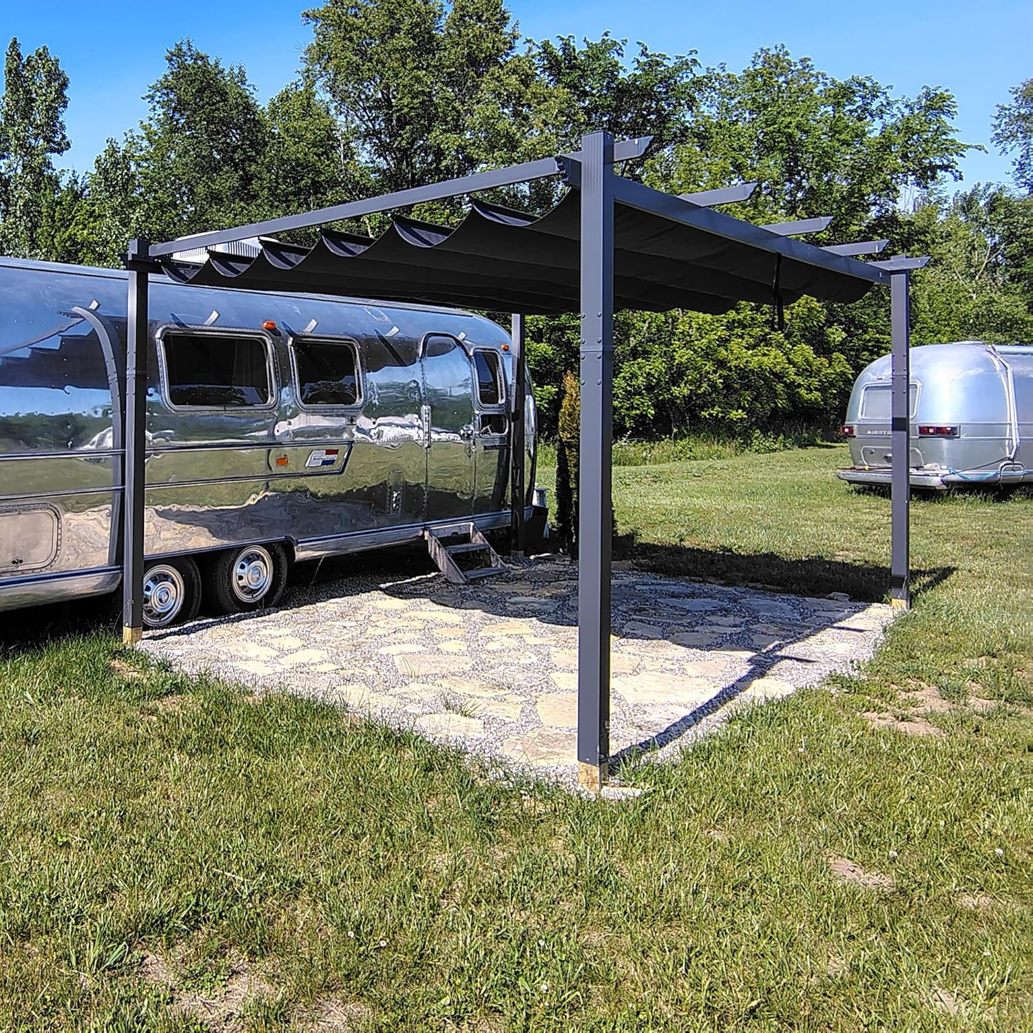 PURPLE LEAF - pergola aluminium - 4 x 3,2 m - toit coulissant, tissu teint, gris