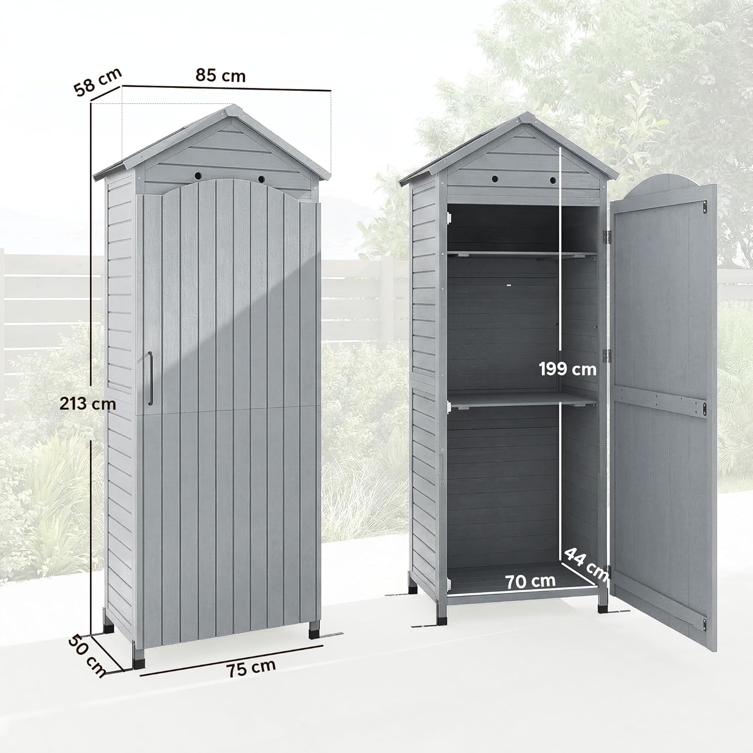 Outsunny - abri de jardin extra haut bois, 85x58x213 cm, étagère, porte galvanisée, ventilation