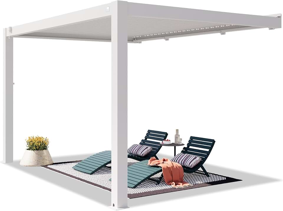 PRIMEYARD - Pergola adossée série Aluminium - 3x4 m - lames orientables, poteaux aluminium blancs