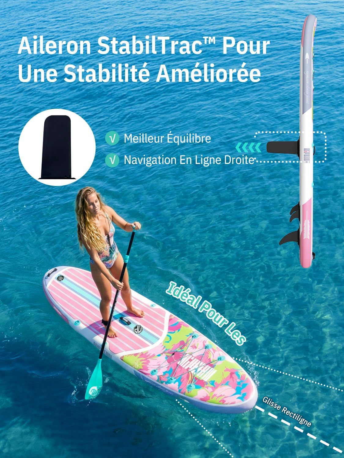 Niphean Paddle Gonflable Adulte avec Tous Les Accessoires, 320cm Planches de Stand Up Paddle Gonflables pour Tous Les Niveaux, Sup avec Capacité 200 kg pour 2 Personnes, Paddle Gonflable avec Siège