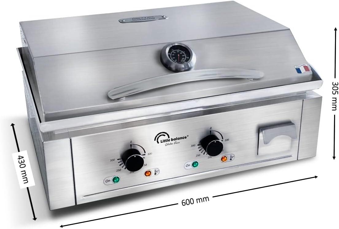 LITTLE BALANCE - Aquitaine Pro Plus - plancha inox 2 zones, couvercle, 3500W - 8473