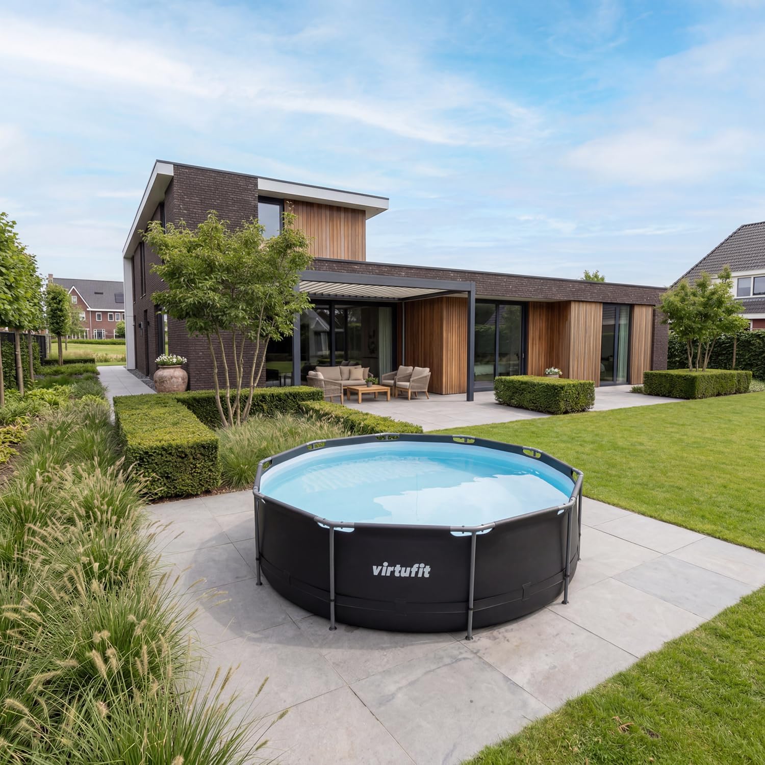 VirtuFit Piscine (Noir, Ø366 x 100 cm (INKL. Filterpumpe), Ronde)