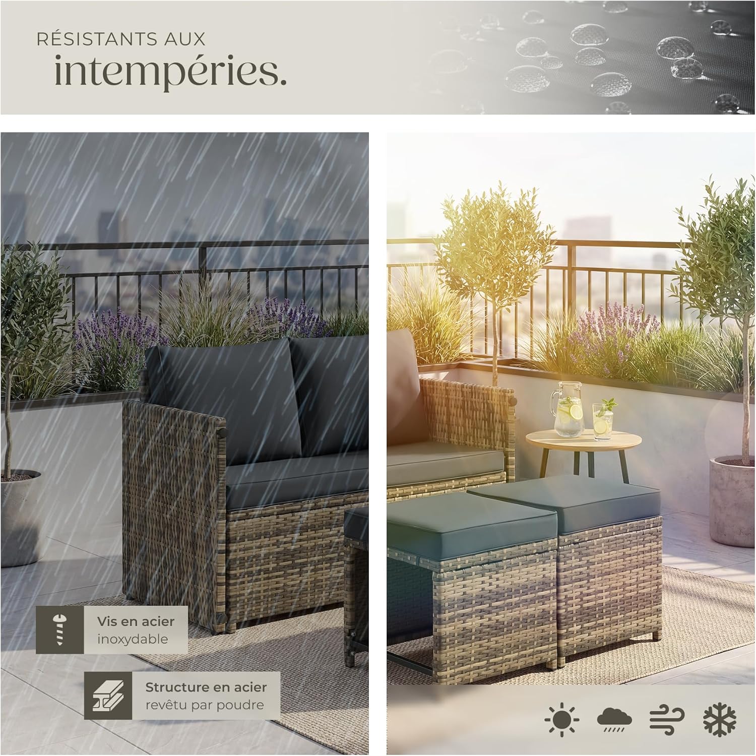 tectake - Salon de jardin modulable 2en1 4 places - canape exterieur, encastrable, table et chaises
