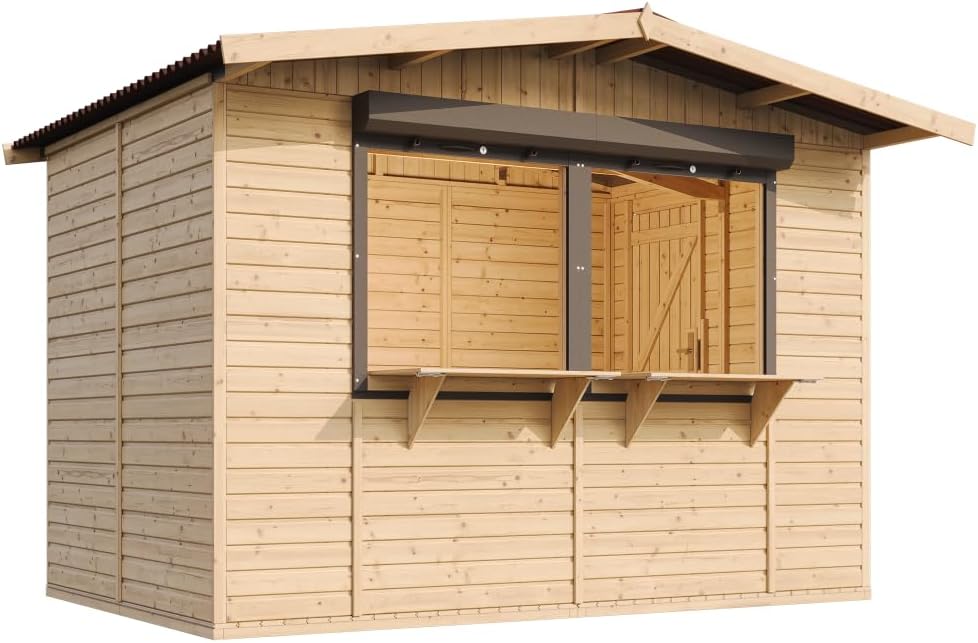 Timbela - Abri de jardin bois, 6m², 2 fenêtres, volets roulants, 336x263x232 cm - M150Z