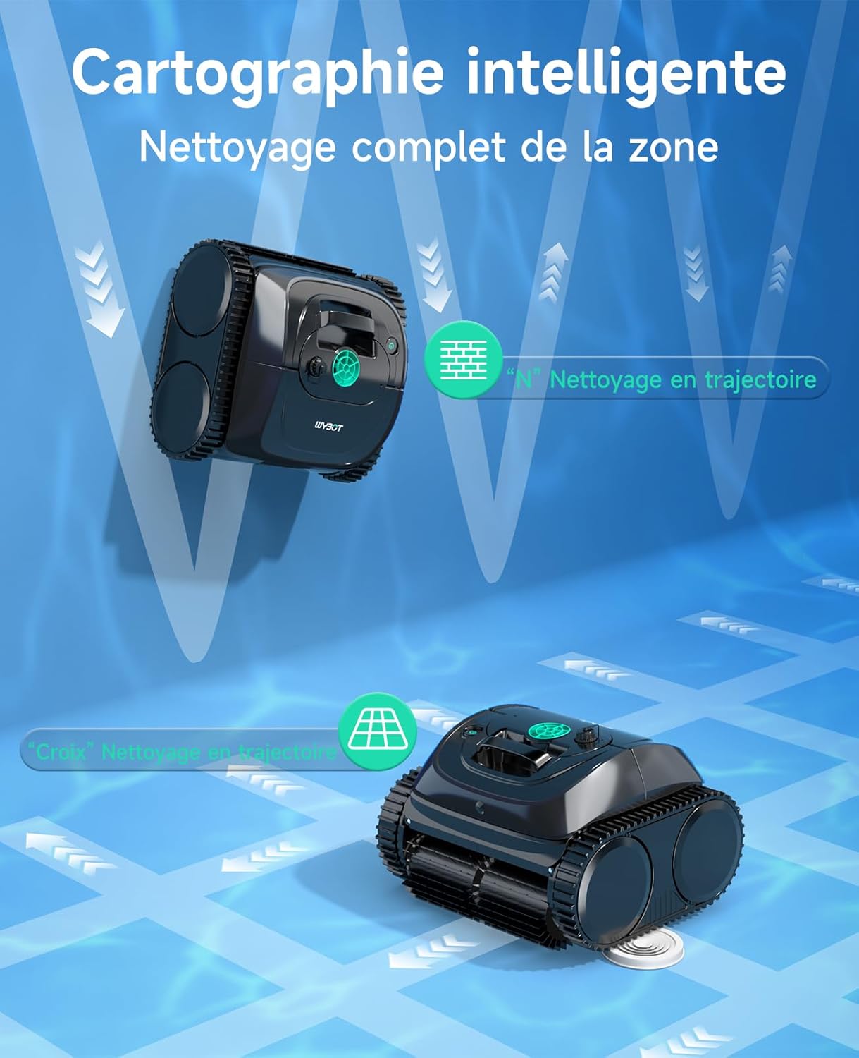 WYBOT C1 Robot Piscine Fond et Parois 150 Min Aspirateur Piscine avec Planification Intelligente des itinéraires, Nettoyage entièrement Automatique du Sol, 150m² Nettoyage Rapide(Vert Noir) Certifié ClimatePartner