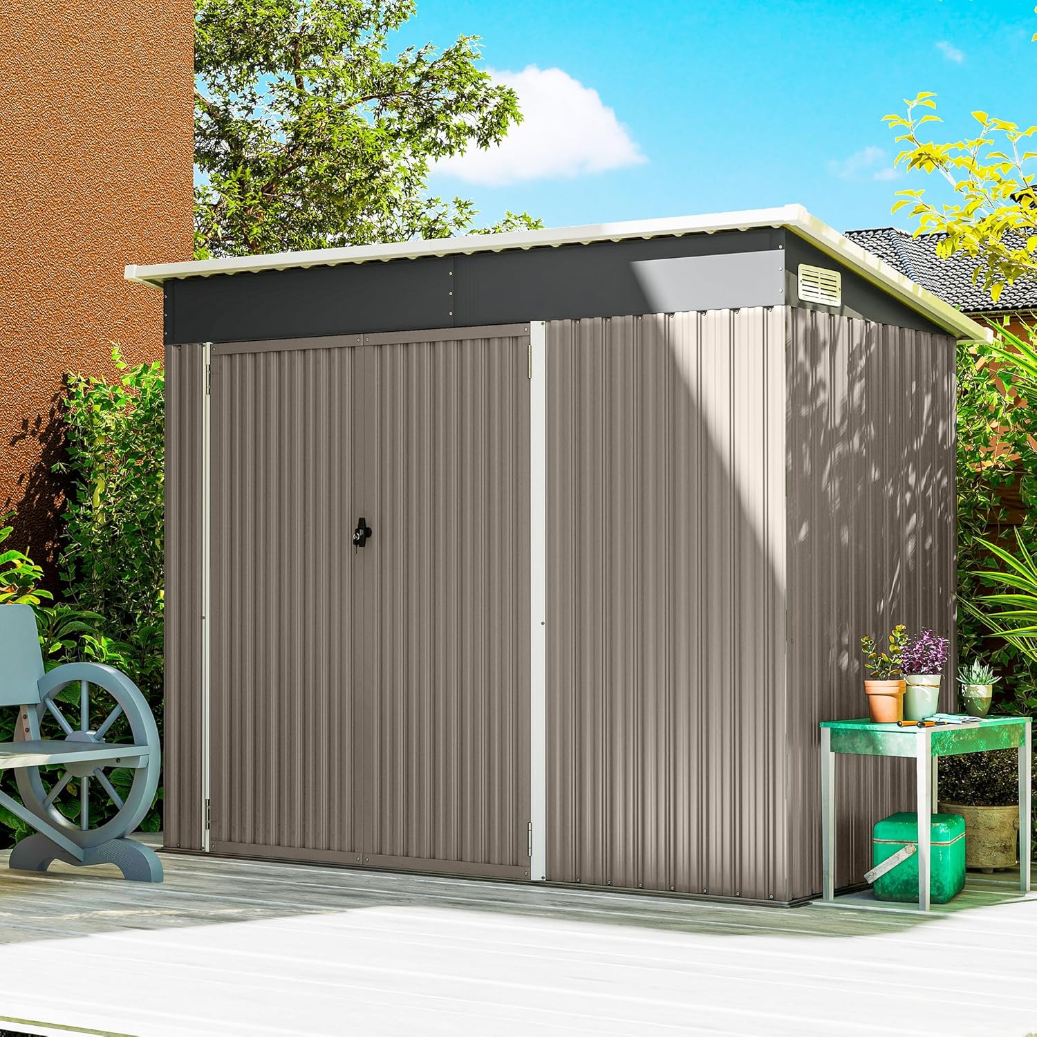 Outsunny - Abri de jardin métal - 234x132x185 cm - triple porte, toit incliné, aérations