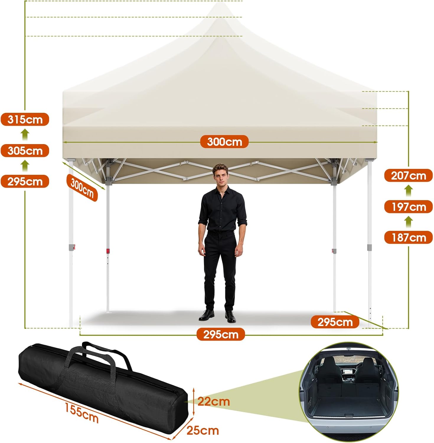 JUMMICO - tonnelle pliante série 3x3m, toile Oxford imperméable, hauteur accrue