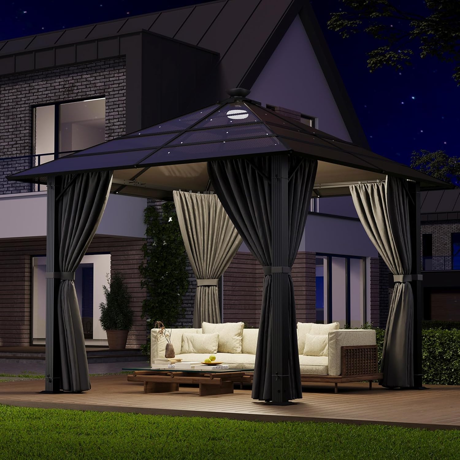JUMMICO - tonnelle aluminium série jardin 3x3m, toit transparent, solaire, imperméable