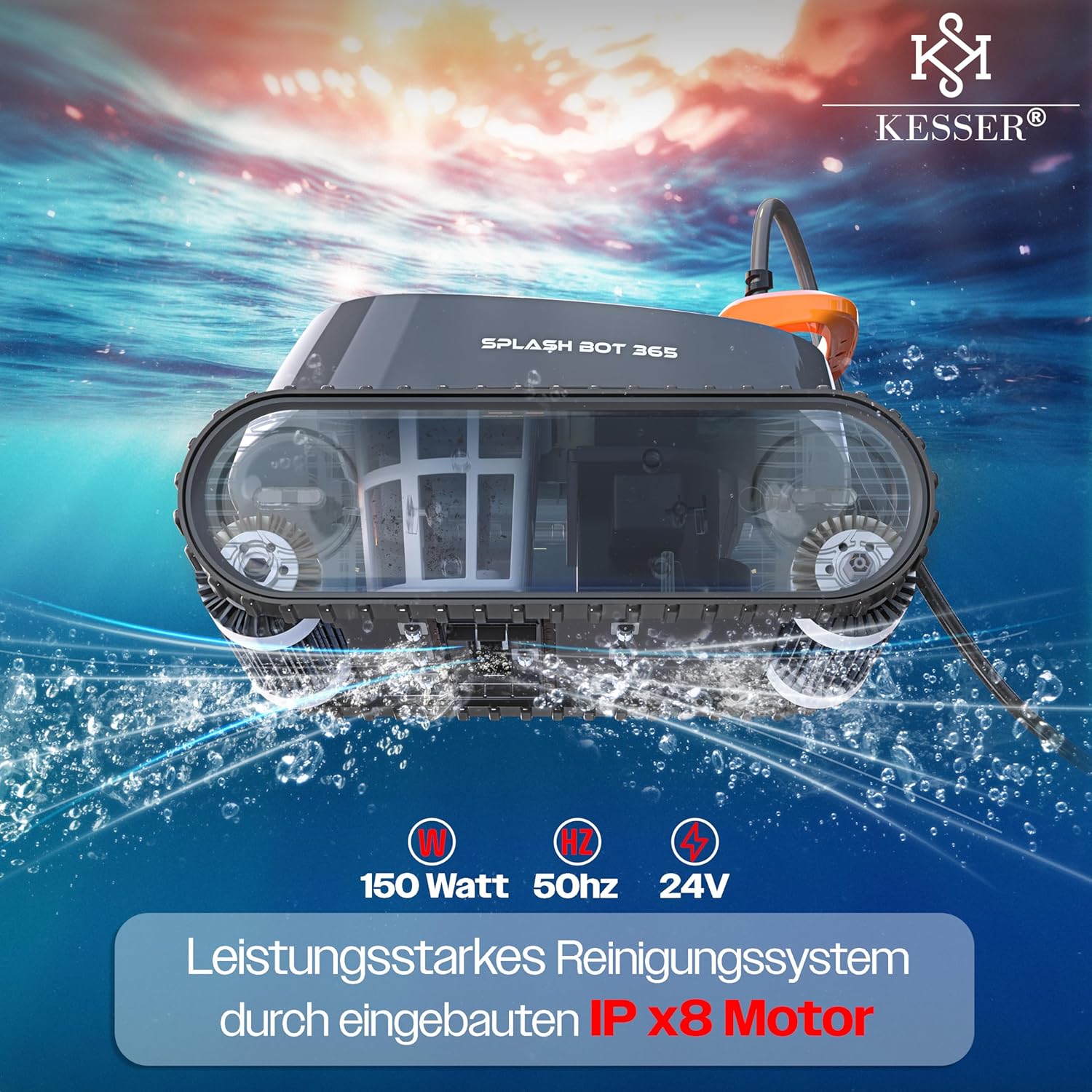 KESSER - robot piscine - jusqu'à 100 m² - nettoyage sol, mur et ligne d'eau, contrôle via appli