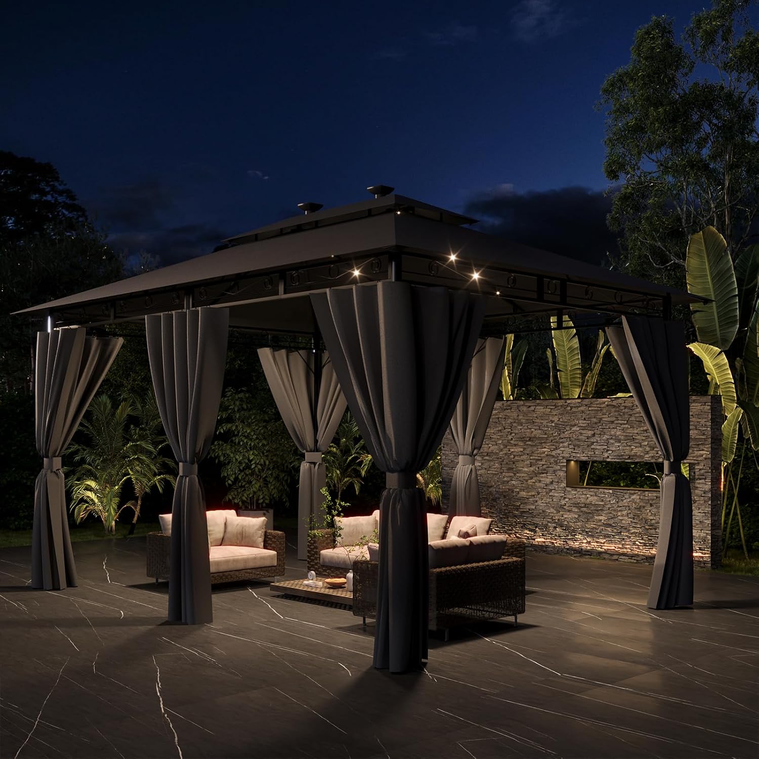 Devoko - tonnelle Deluxe - 3x4m - LED, imperméable, cadre métal