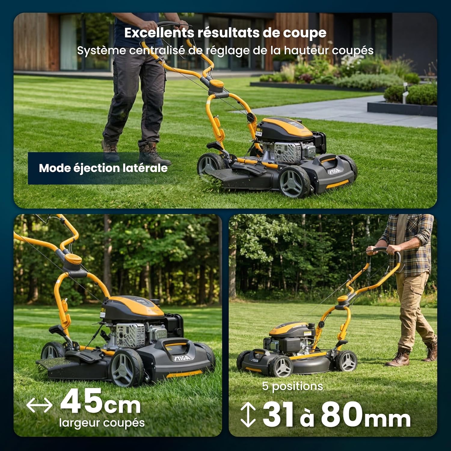STIGA - Multiclip 747 SD - 45 cm - 139 CC, mulching intégré, guidon Fulcrum