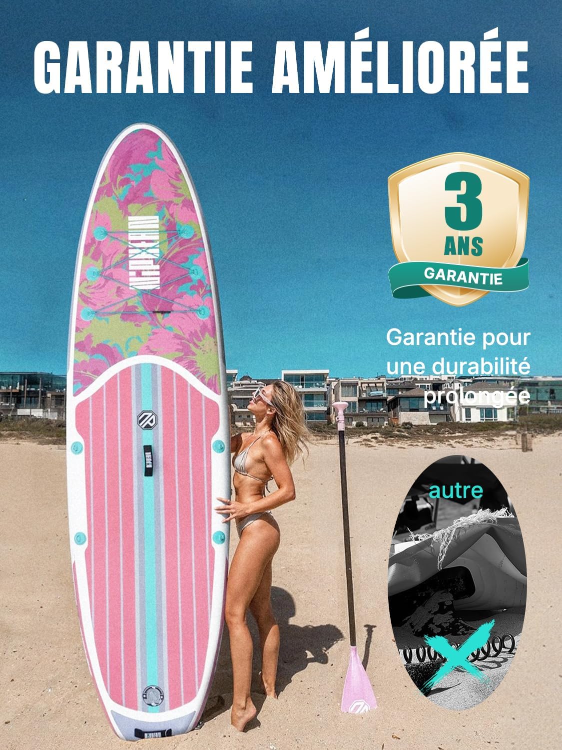 Niphean Paddle Gonflable Adulte avec Tous Les Accessoires, 320cm Planches de Stand Up Paddle Gonflables pour Tous Les Niveaux, Sup avec Capacité 200 kg pour 2 Personnes, Paddle Gonflable avec Siège