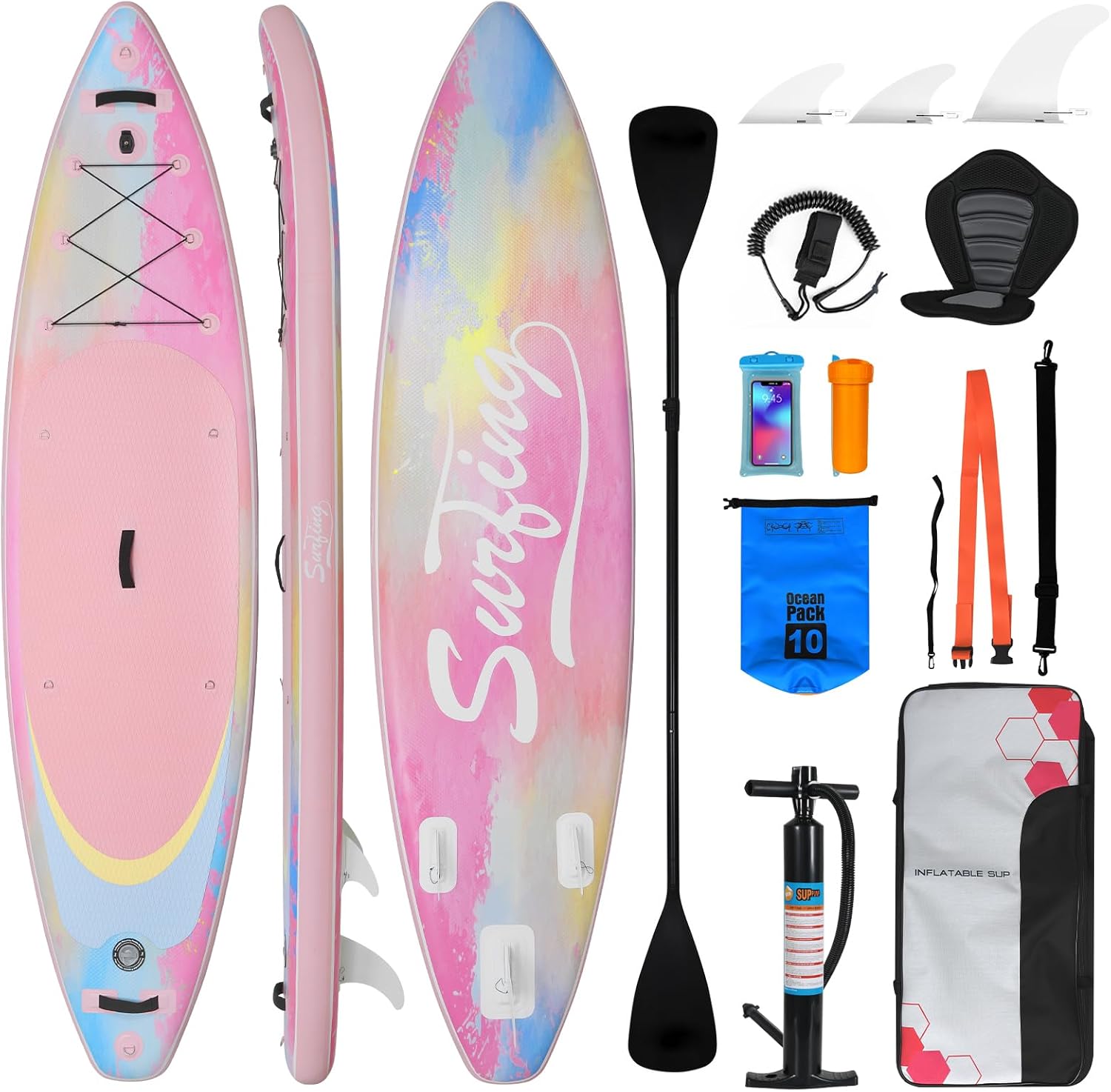 YU YUSING - Paddle Gonflable Série Adulte - 320/335cm - 2 places, siège kayak, pagaie alu, support caméra, pompe, 150kg
