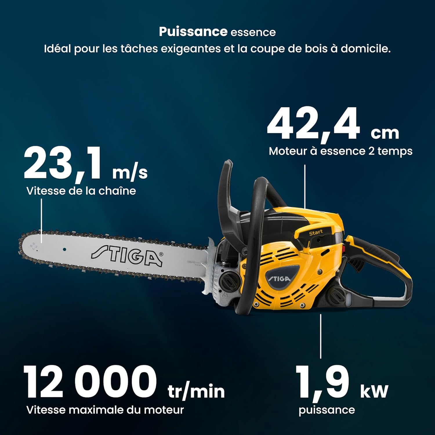 STIGA - CS 545 série - guide 40 cm, 42.4 cm³, 1.9 kW, anti-vibration