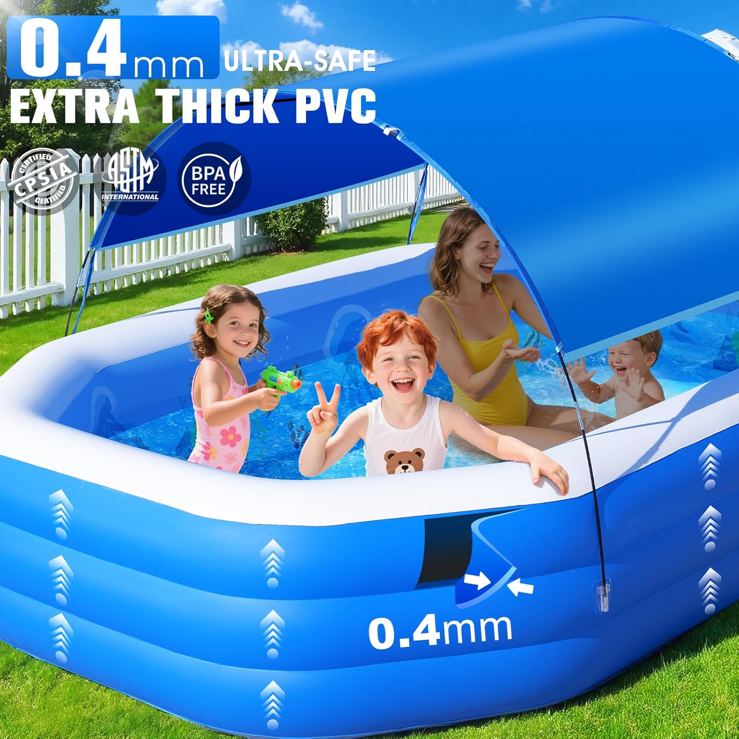 ChlorBlu - piscine gonflable avec auvent, 300x190x55cm, sièges, familiale